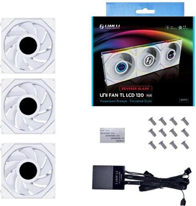 Actual product image Lian-Li UNI FAN TL LCD Series Reverse Blade Lüfter, 3er-Pack inkl. Controller - 120mm, white (120 mm, 3 x)