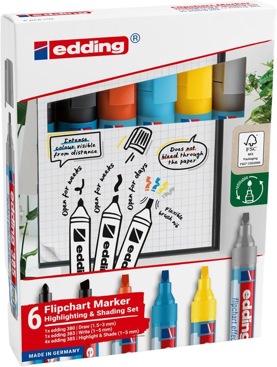 Produktbild Edding 385/380/383 Flipchart-Marker farbsortiert 1,0 - 5,0 mm, 4 St. (Mehrfarbig, 5 mm, 4 x)