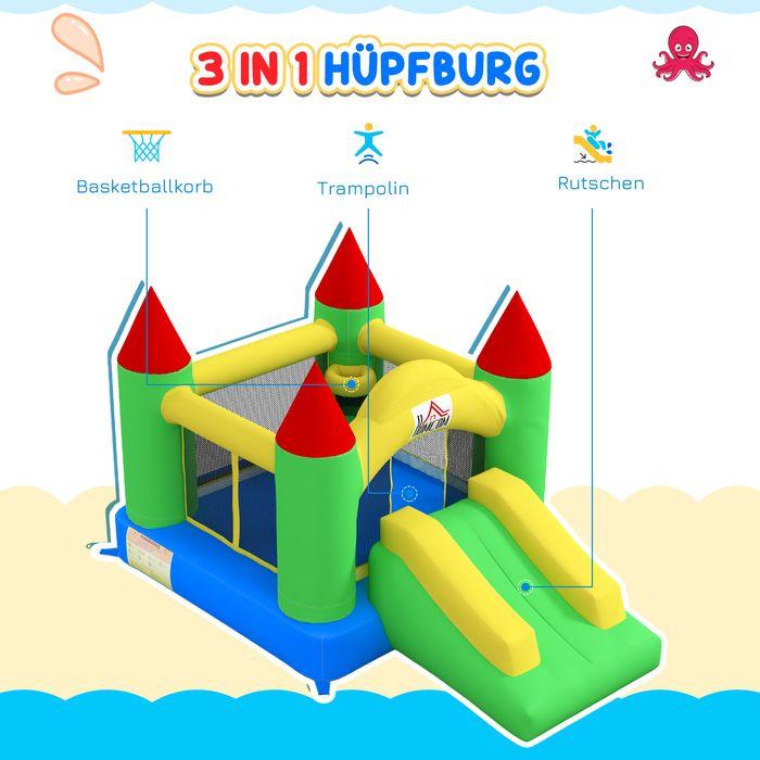 Produktbild Swisshandel24 Aufblasbare Hüpfburg, Rutsche Trampolin Sicherheitsnetz 3-10 Jahre Oxford 300x180x160cm