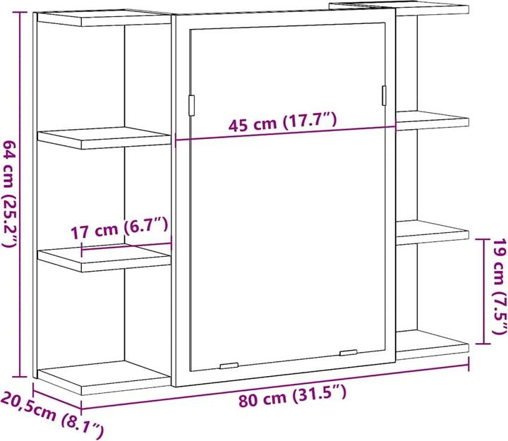 Produktbild VidaXL Bad-Spiegelschrank Betongrau 80x20,5x64 cm Holzwerkstoff (80 x 20.5 x 64 cm)