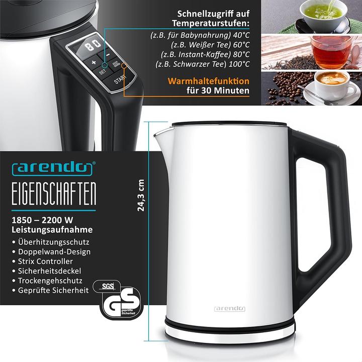 Produktbild Arendo Edelstahl Wasserkocher-Toaster-Set mit LED-Display (1.50 l)
