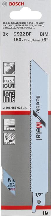 Produktbild Bosch Professional Zubehör Säbelsägeblatt S 922 BF, Flexible for Metal, 2er-Pack