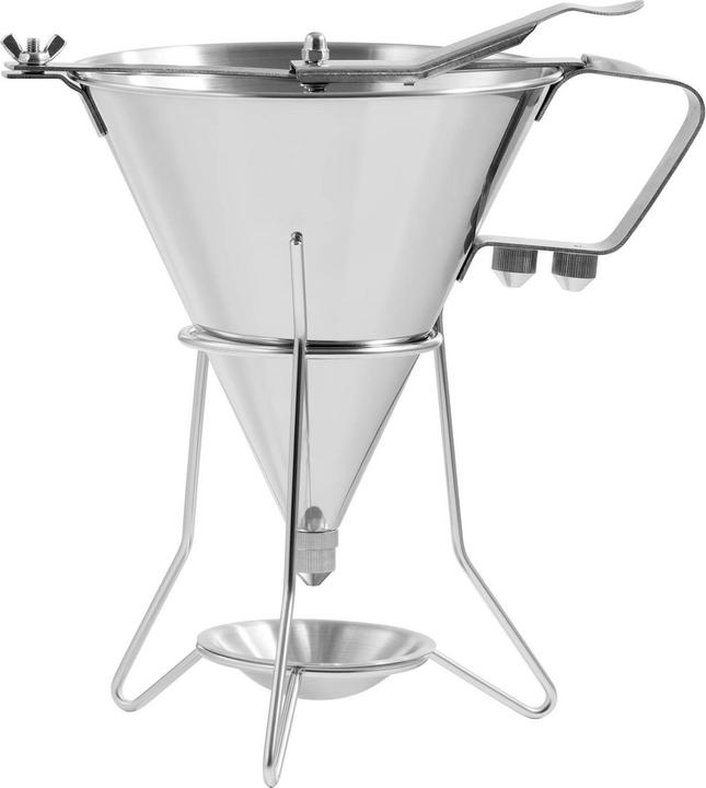 Produktbild Royal Catering Fülltrichter Likörtrichter Gebäckfüller 1,8 l Edelstahl 3 Dosierspitzen Ablage