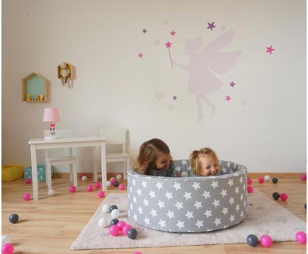 Produktbild Knorrtoys Bällebad soft - "Grey white stars" - 300 balls creme/grey/rose (ca. 6cm Durchmesser)