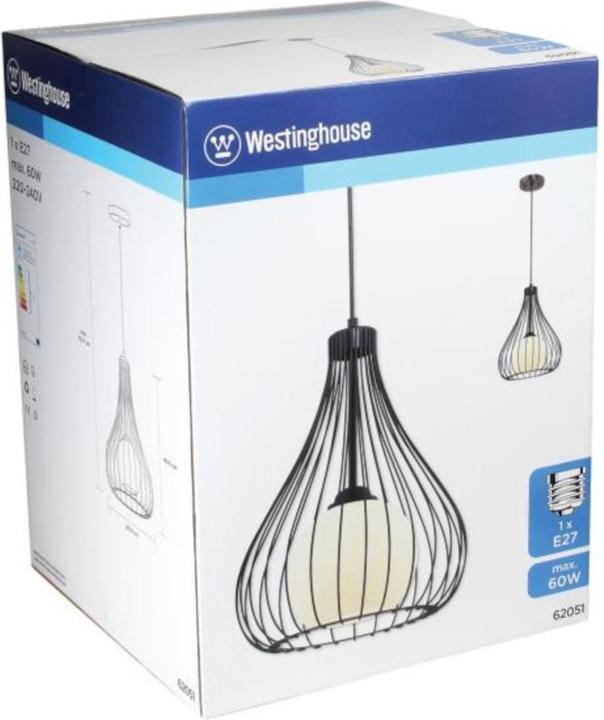 Immagine prodotto Westinghouse Lampada a sospensione Cage Glass Ball Nero Opaco con 1 Lampada (E27)