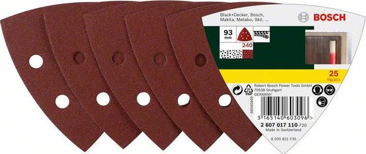 Actual product image Bosch Zubehör Sanding sheet set for delta sander, 93 mm, 240, 6 holes, 25-pack (240)
