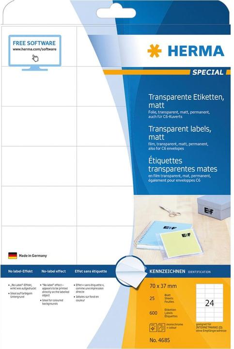 Produktbild HERMA Transparente Adressetiketten A4