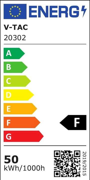 Energie-Label V-TAC VT158S1 50W LED PIR Sensor Flutlicht SAMSUNG Chip Weisser Körper 4000K 1M Kabel (4000 lm)