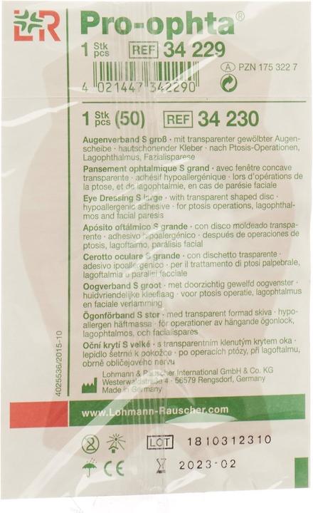 Actual product image Pro Ophta S Augenverband L durchsichtig (1 x)