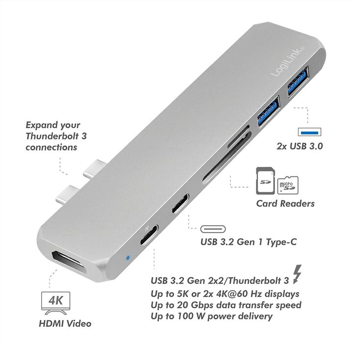 Produktbild LogiLink USB 3.2 (Gen 1) Docking Station (USB-C, 7 Ports)