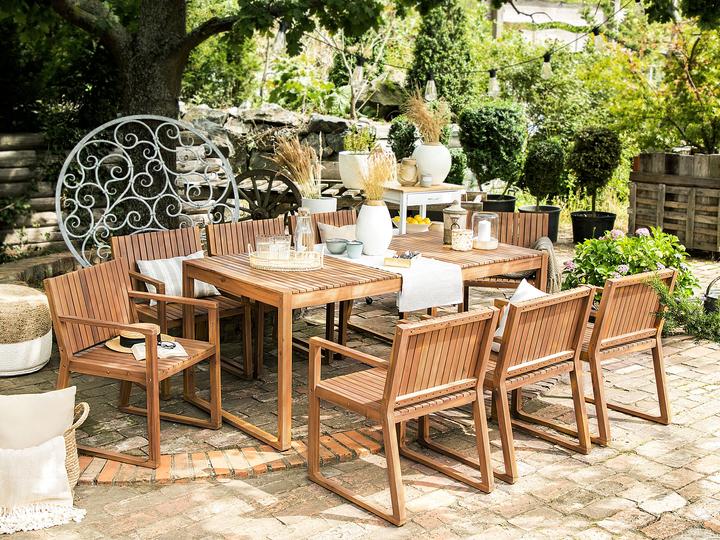 Produktbild Beliani Gartenmöbel Set Akazienholz hellbraun 6-Sitzer 7-teilig SASSARI (90 cm)