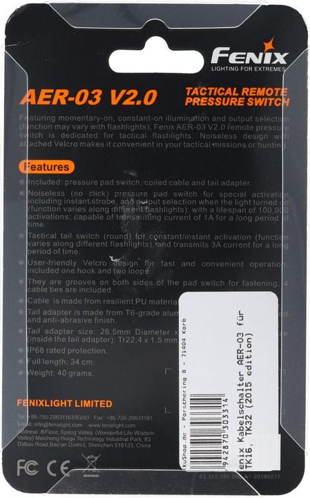 Produktbild Fenix Kabelschalter AER-03 für TK16, TK32