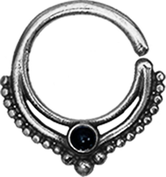 Produktbild Star Piercing Micro Piercing Ring silber Kugelrand mit Onyx Stein (ohne Messing, 925 Sterlingsilber)
