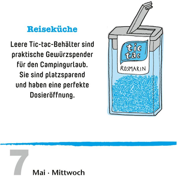 Produktbild Harenberg Lifehacks Tagesabreisskalender 2025 - Der hilfreichste Kalender aller Zeiten (11 x 14 cm, Deutsch)
