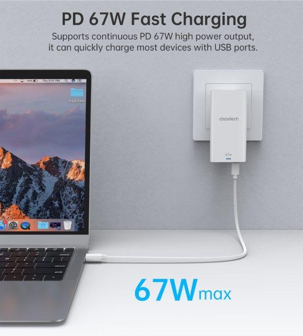 Produktbild Choetech USB-C und USB-A GaN Fast Charger (65 W)