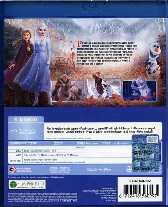 Actual product image Frozen 2: Il segreto di Arendelle (Blu-ray, 2019, German, English, Italian)
