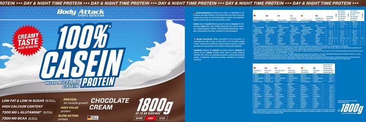 Actual product image Body Attack 100 % Casein Protein (1800g can) (Chocolate, 1 pcs., 1800 g)