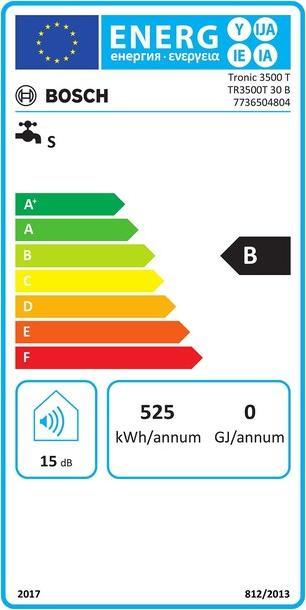 Label énergétique Bosch Home Comfort TR3500T 30B Warmwasserspeicher 29l, 2kW, druckfest