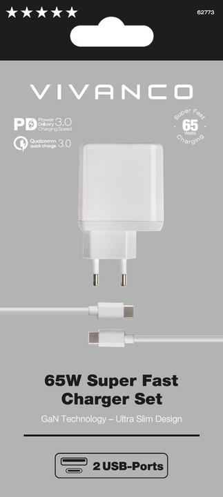 Actual product image Vivanco 65W Dual Quick Charger USB C PowerDelivery3.0 Mobile Phone Home Charger USB-C K 62773 (65 W)