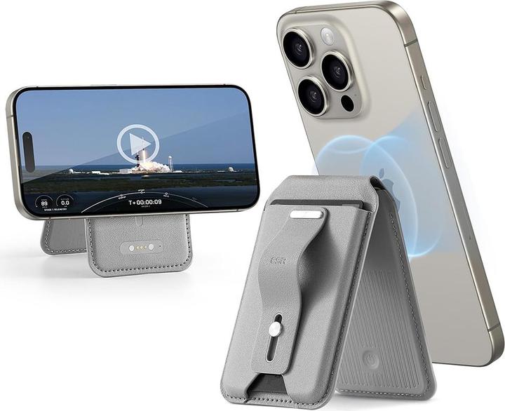 Actual product image ESR - Desk Holder HaloLock Findmy Wallet - Artificial Leather Wallet Stand - Natural Titanium