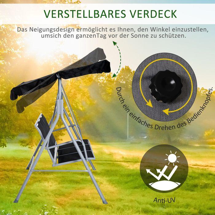 Image du produit Swisshandel24 Hollywoodschaukel 3-Sitzer Gartenschaukel Schaukelbank mit Dach Metall Schwarz+Silber 171 x 108 x 15