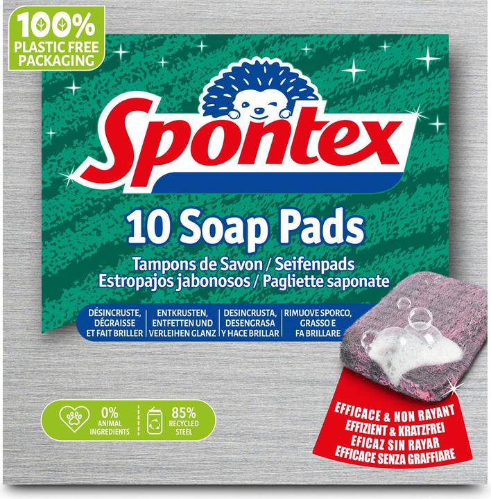 Productafbeelding Spontex Zeepkussentjes met 30% zeepgehalte staalwol, pak van 10