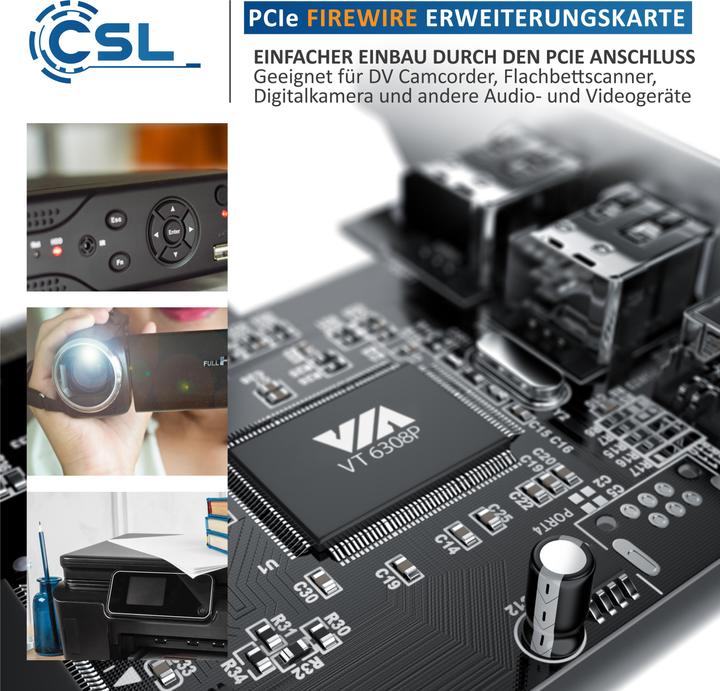 Image du produit CSL Carte PCI Firewire, carte d'extension, adaptateur réseau, carte contrôleur 1394a 1394b, 3x ports