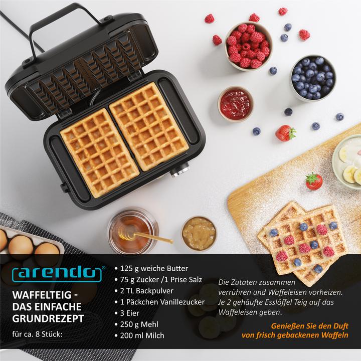 Actual product image Arendo Waffle iron, waffle maker, 2 waffles à 12.6 cm, 1200 W, non-stick coating, Belgian waffles