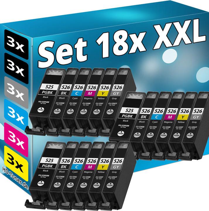 Produktbild Druckfuxx 18 Patronen für CANON PIXMA IX6550 MG6150 MG6250 MG8150 MG8250 525 526