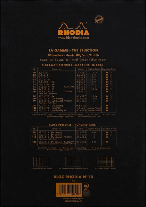 Produktbild Rhodia Blöcke geheftet 80g Basics (A4, Blanko, Weicher Einband)