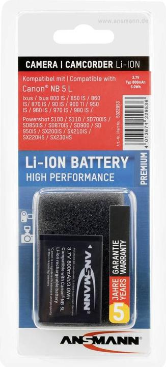 Image du produit Ansmann Canon NB-5L Batterie (Batterie de l'appareil photo)
