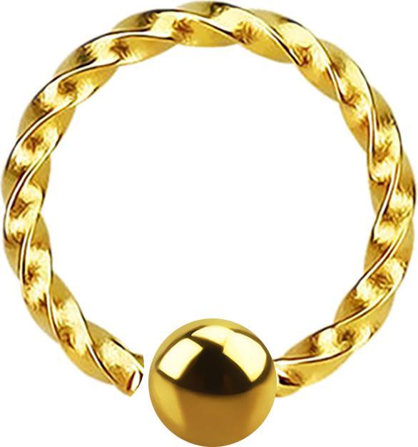 Produktbild Star Piercing Micro Closure Ring vergoldet mit Kugel einseitig fixiert geflochten (Chirurgenstahl 316L, ohne Messing)