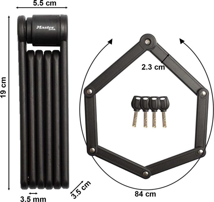 Image du produit Master Lock Antivol pliable avec clé 8335EURDPRO (84 cm)