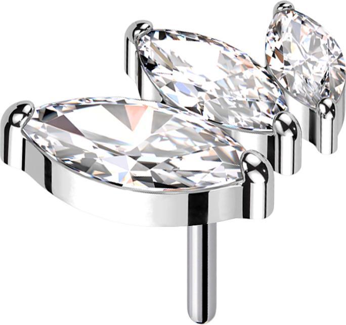 Star Piercing Threadless silber absteigend drei Ovale Kristalle silber (Titan G23, ohne Messing)