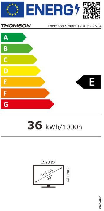 Energy Label Thomson TV 40 Fhd Frameless Smart T2/C2s2 Google TV (40", LED, Full HD, 2023)
