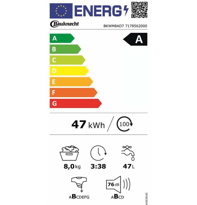 Energie-Label Bauknecht BKWM8AD7 (8 kg, Links)