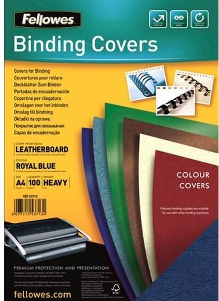 Actual product image Fellowes Delta cover sheet with leather structure, blue