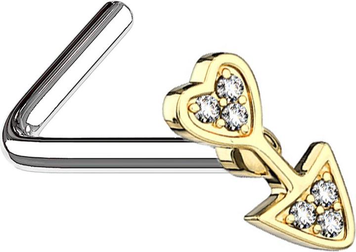 Image du produit Star Piercing Nasenstecker gewinkelt vergoldet Pfeil mit Herz (Acier chirurgical 316L, Laiton)