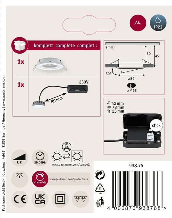 Productafbeelding Paulmann LED inbouwarmatuur Coin Slim (425 lm)