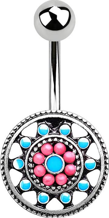 Produktbild Star Piercing Banane silber Aztec Tribal Sonne (Messing, Chirurgenstahl 316L)