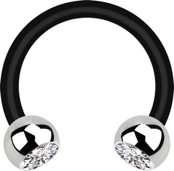 Actual product image Star Piercing Micro Circular Barbell black with two balls silver crystal silver (Surgical steel 316L, Bioflex, without brass)