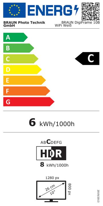 Energie-Label Braun Photo BRAUN DigiFrame 10B WiFi Weiss (10.10", 1280 x 800 Pixel)