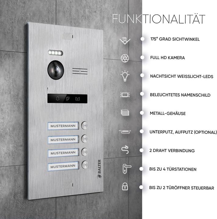 Actual product image Balter EVO-HD Video Türsprechanlage mit App-Steuerung für 4 Familienhaus (Cable, App)