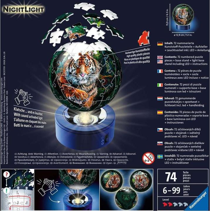 Produktbild Ravensburger Nachtlicht- Raubkatzen (72 Teile)