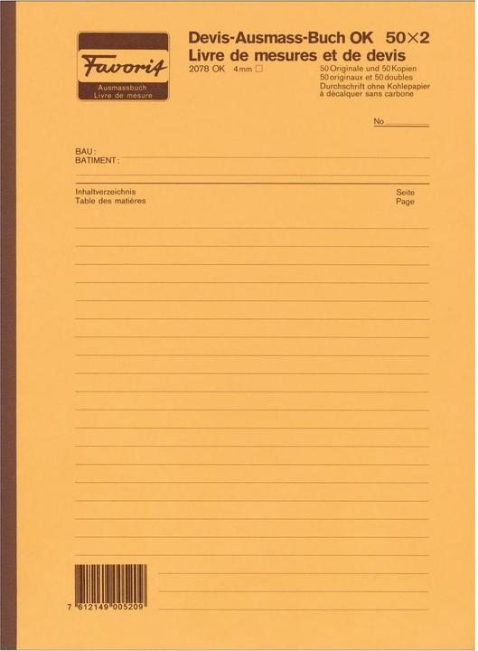 Produktbild Favorit Devis Ausmassbuch (100 x)