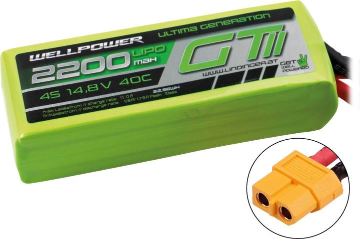 Actual product image Wellpower LIPO AKKU ULTIMA GT II 2200 mAh / 14,8 Volt 4S 40/80C CH5/8 XT-60 (14.80 V, 2200 mAh)