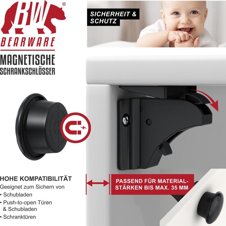 Actual product image Bearware Kindersicherung Magnetisches Schrankschloss 10er, 2 Schlüssel, kindersicher, für Schrank & Schublade
