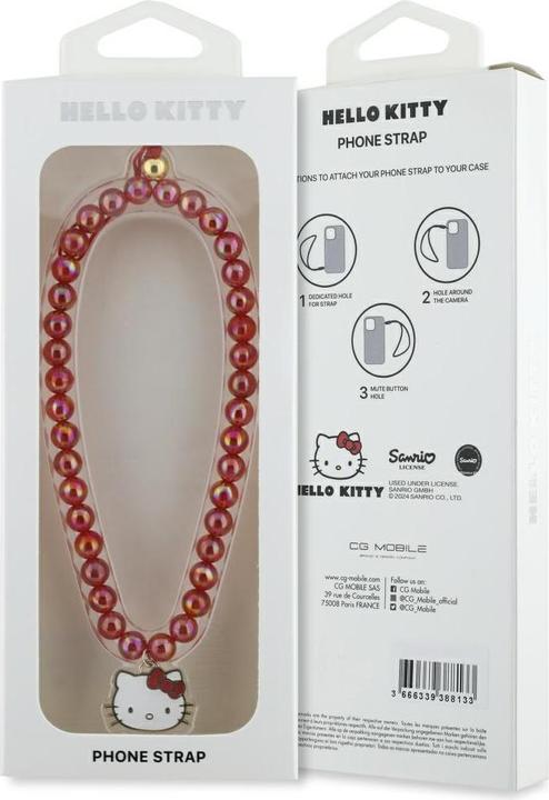 Actual product image Hello Kitty Pearls Kitty Head Universal Hand Strap - red