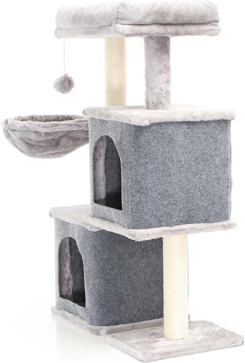 Produktbild Fudajo Kratzbaum Grau 2 Katzenhäuser 89,5cm Katzenkratzbaum Katzenmöbel Katze (89.50 cm, Grau)