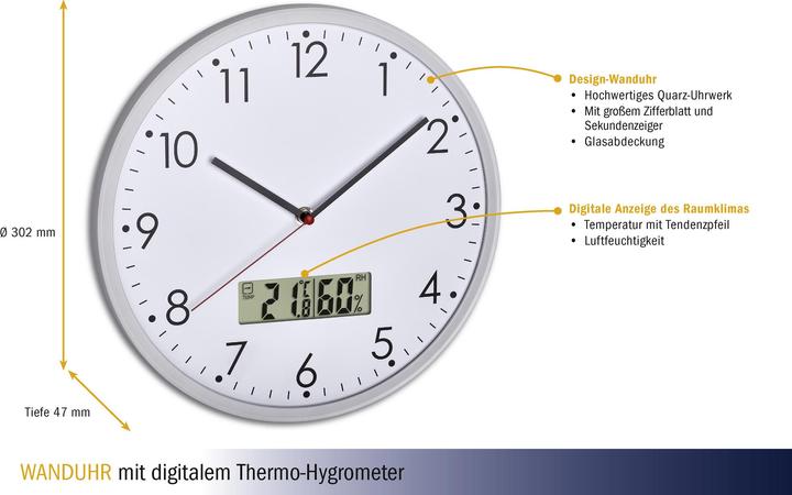 Image du produit TFA Horloge analogique avec thermo-hygromètre numérique (30.20 cm)